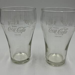 2 Vintage Coca-Cola Glasses One Size Green Embossed Libbey Collectibles